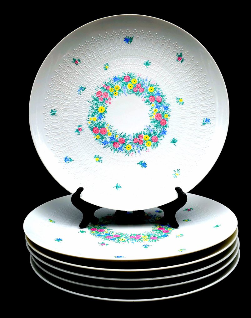 Rosenthal - Teríték (7) - Garland (többszínű, romantikus) - Csont porcelán - leveses tányérok #3.1