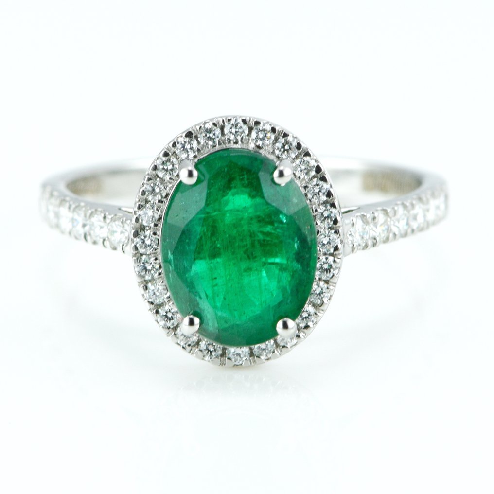 Ring Platin -  1.98ct. tw. Smaragd - Diamant - Sambia Transparent Emerald #1.2