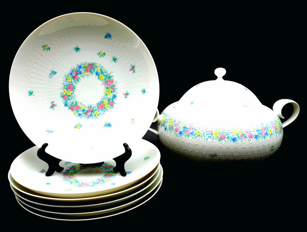 Rosenthal - Teríték (7) - Garland (többszínű, romantikus) - Csont porcelán - leveses tányérok #2.2