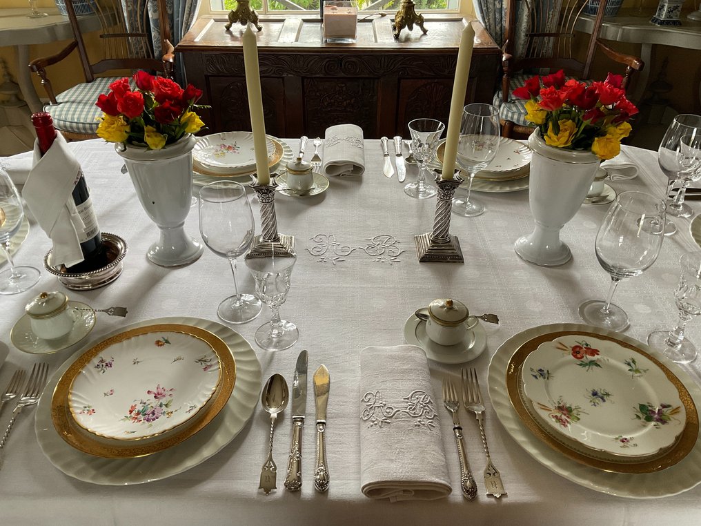 拿破崙晚期帝國 111 錦緞亞麻桌布，配有 10 張餐巾 - 紡織品  - 1.9 m - 1.35 m #2.1