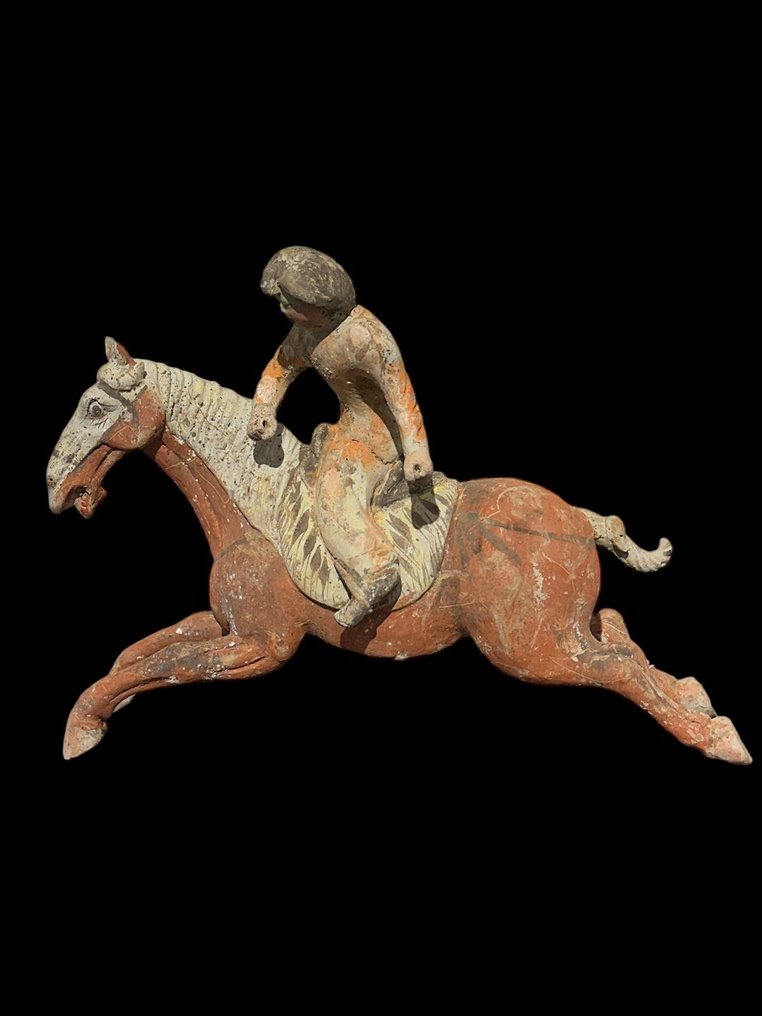 Ancient Chinese, Tang Dynasty Terracotta Chino antiguo, dinastía Tang Terracota Jugador de polo。普羅巴多 TL - 26 cm #1.1