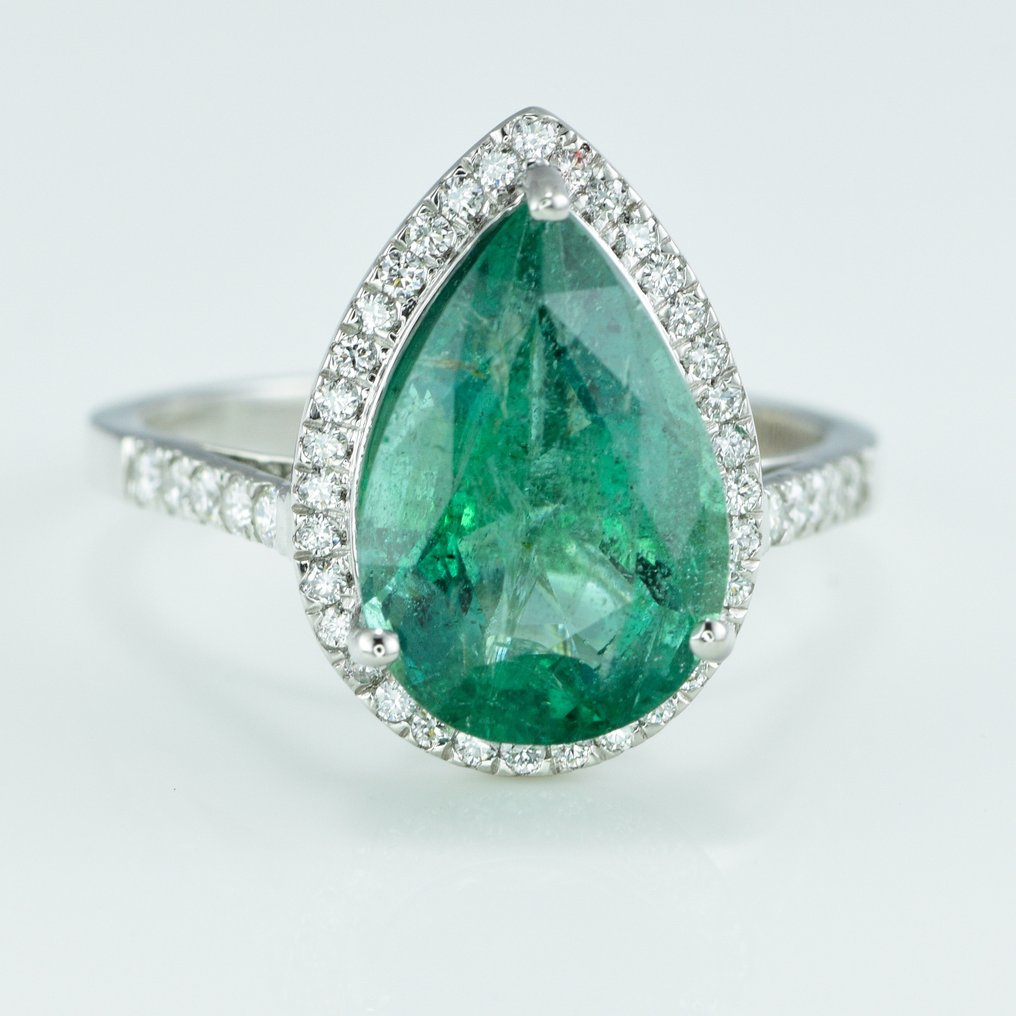 Ring Platin -  4.23ct. tw. Smaragd - Diamant - Forlovelsesring #2.1