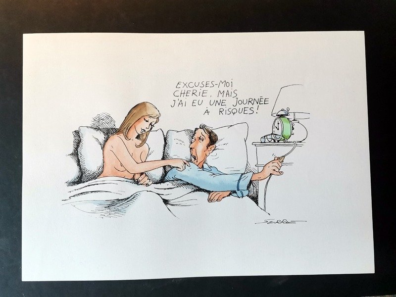 Serre, Claude - 1 Original colour drawing - Humour noir - Médecine "les risques professionnels" - 1990 #3.2