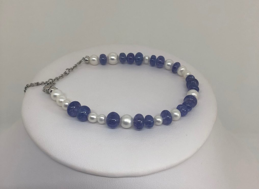 Bead bracelet Tanzanite - FreshWater Pearls - Silver 925 #2.2