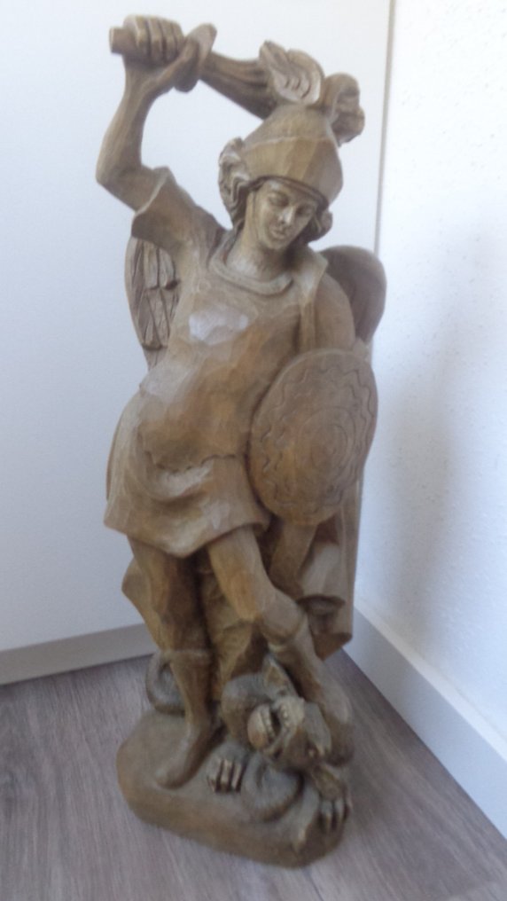 Rzeźba, Heiliger Michael Kämpft mit Luzifer - 58 cm - Drewno - 1970 #2.2