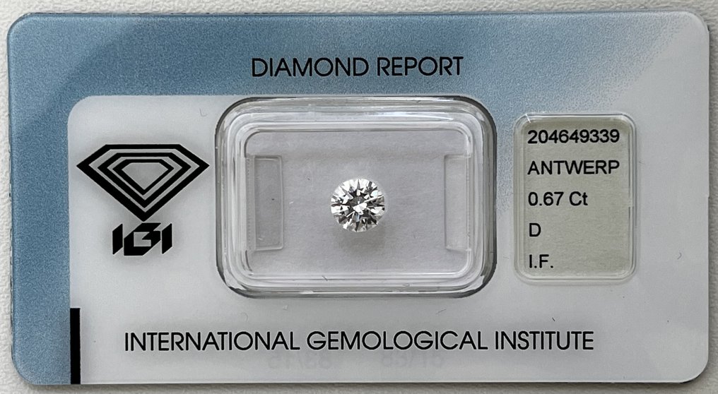 1 pcs Diamant  (Naturelle)  - 0.67 ct - Rond - D (incolore) - IF - International Gemological Institute (IGI) #1.1