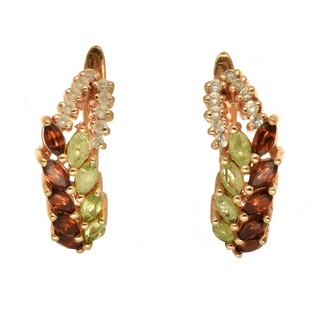 Earrings - 14 kt. Rose gold Peridot - Garnet #1.1