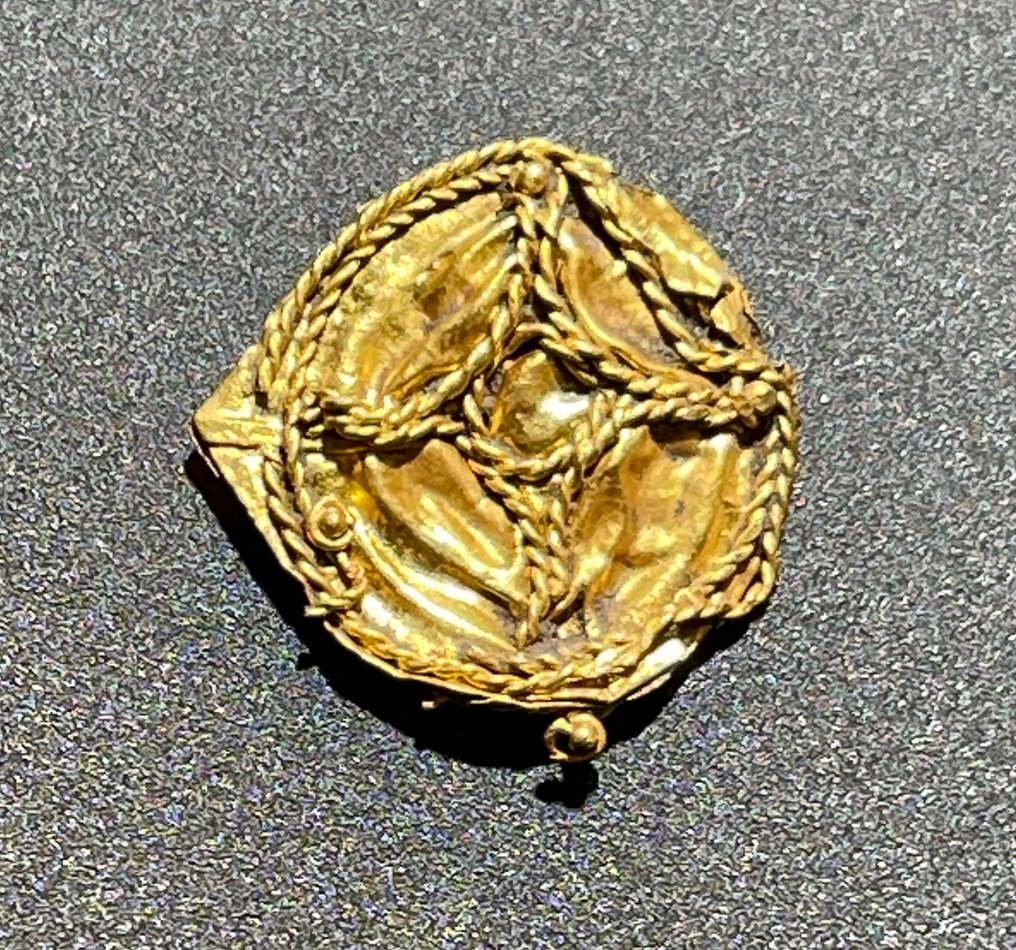 Medieval, Crusaders Era Gold Disc Pendant with Two sided image of a Beautifully shaped Embossed Cross. With an Austrian Export #2.2
