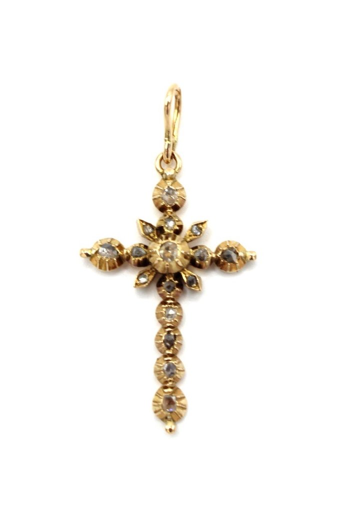 Pendentif en forme de croix - 14 carats Or jaune Diamant - Diamant #1.1