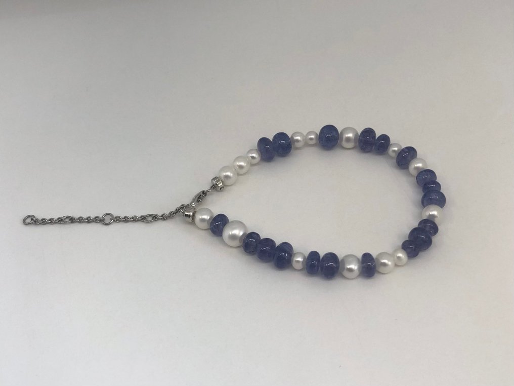 Bead bracelet Tanzanite - FreshWater Pearls - Silver 925 #2.3