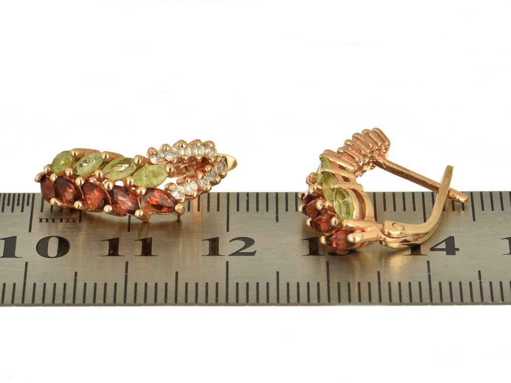 Boucles d'oreilles - 14 carats Or rose Péridot - Grenat #2.1