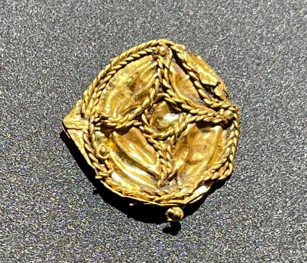 Medieval, Crusaders Era Gold Disc Pendant with Two sided image of a Beautifully shaped Embossed Cross. With an Austrian Export #3.1