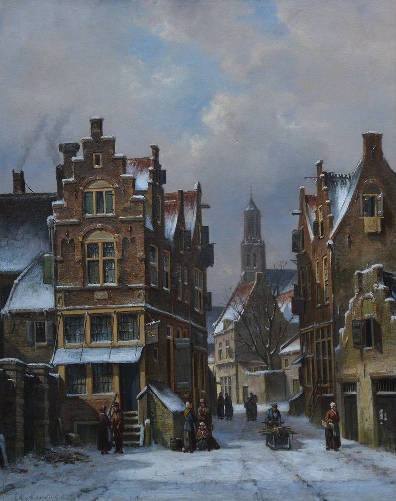 Eduard Alexander Hilverdink (1846-1891) - Winters stadsgezicht #1.1