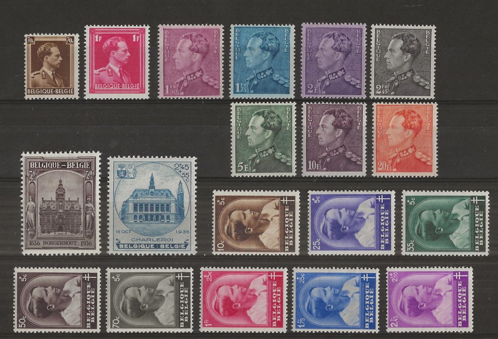 Belgium 1936 - complete year, with Borgerhout and Charleroi - OBP/COB 427 tot 445 + BL5A/6A #2.1