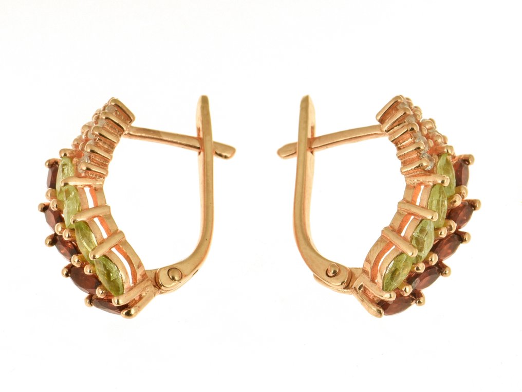 Earrings - 14 kt. Rose gold Peridot - Garnet #3.1