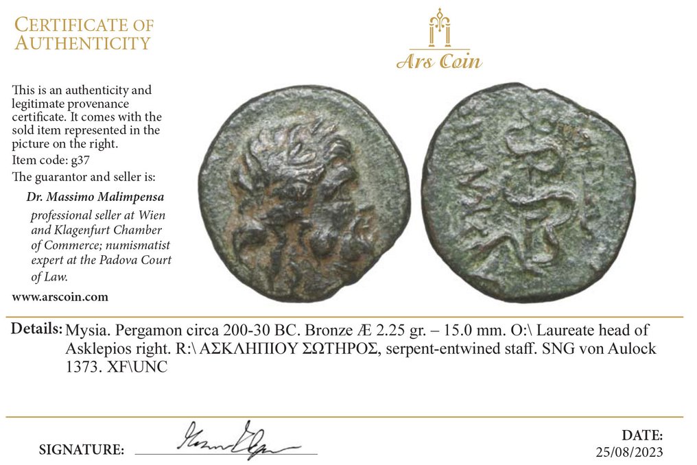 Mysia, Pergamon. Bronze "God Asklepios" 200-30 BC  (Ingen reservasjonspris) #2.1