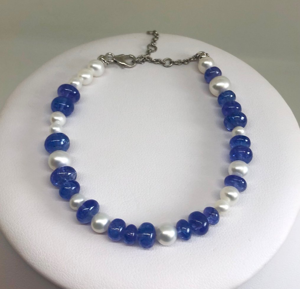 Bead bracelet Tanzanite - FreshWater Pearls - Silver 925 #1.1