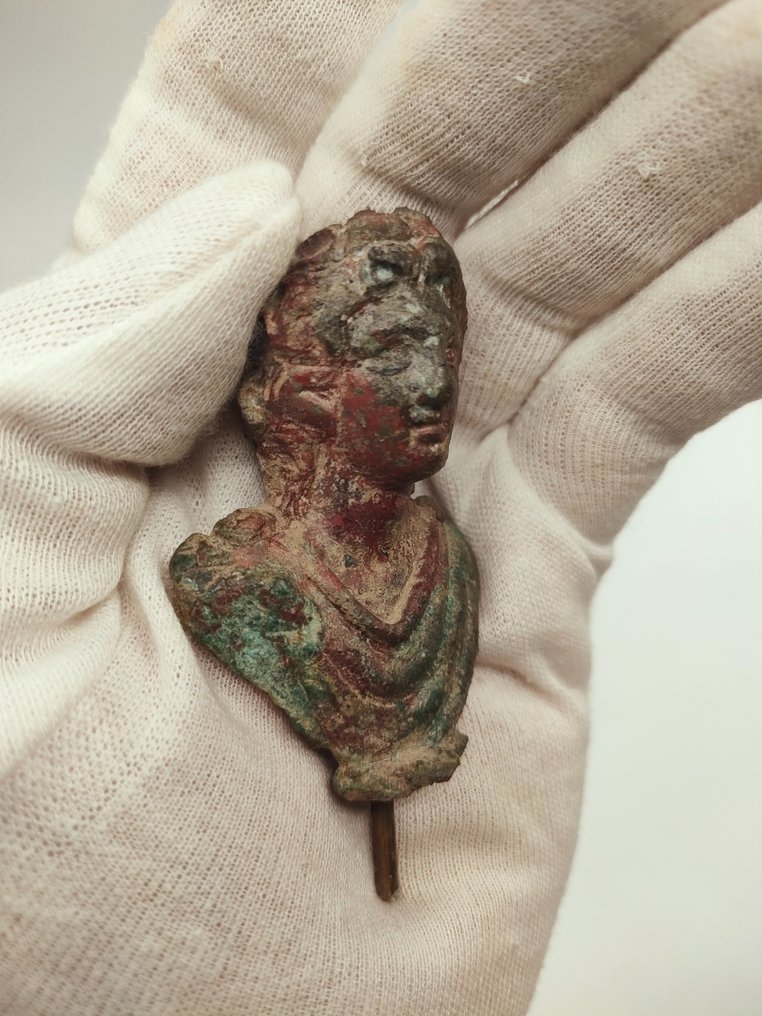 Ókori római Sol Invictus bronz mellszobra Egyedi készítésű állvánnyal. - 17 cm #2.1