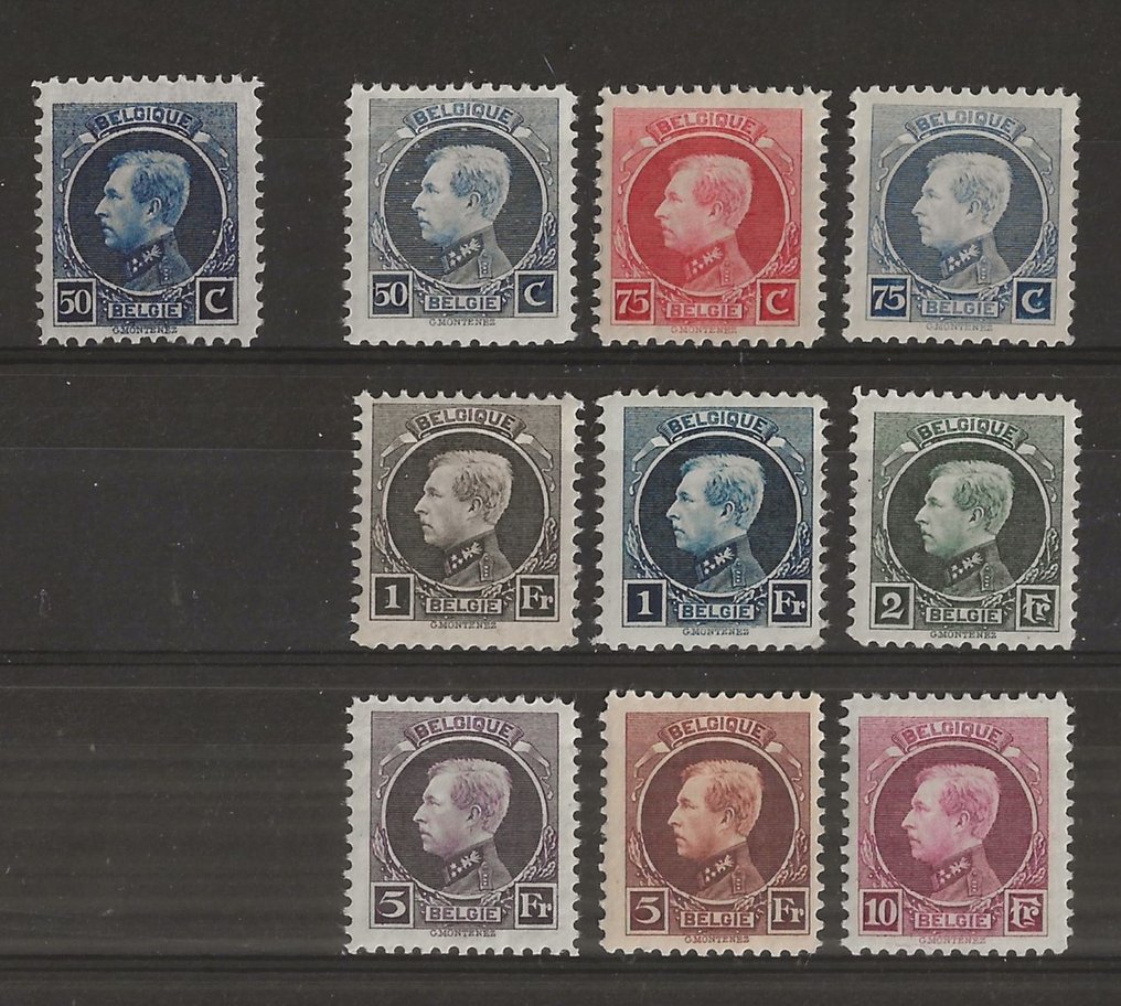 Belgien 1921/1929 - Lille og Stor Montenez, med blok - OBP/COB 187, 211/19, 289/92, BL1 #1.2