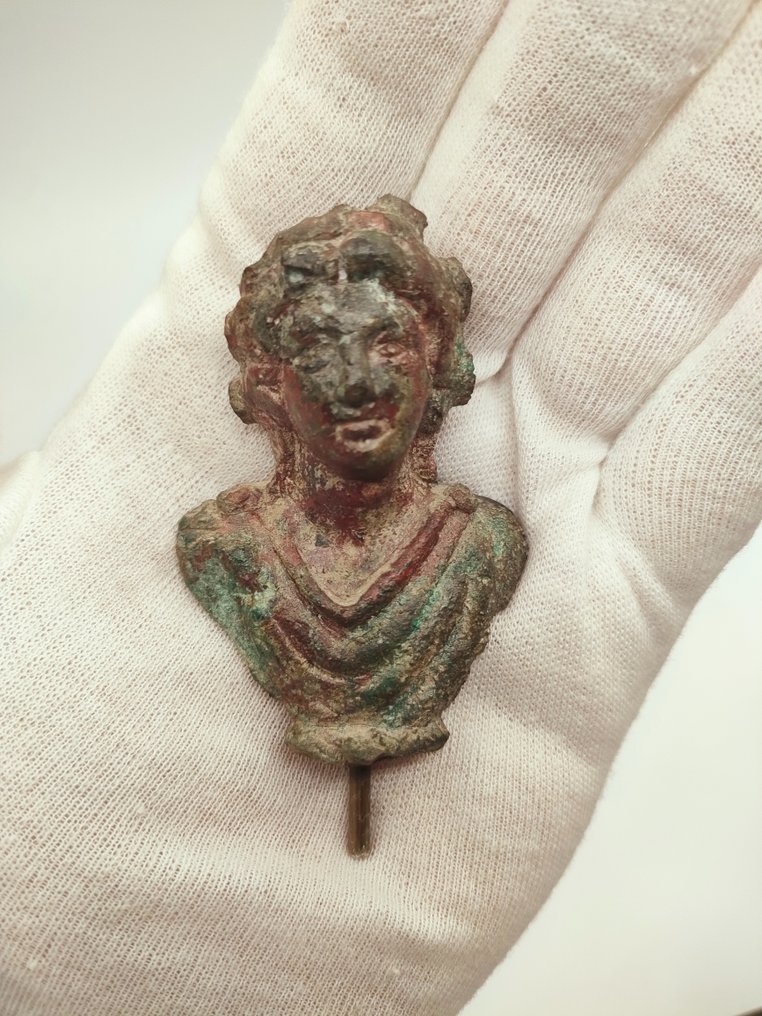 Ókori római Sol Invictus bronz mellszobra Egyedi készítésű állvánnyal. - 17 cm #1.2
