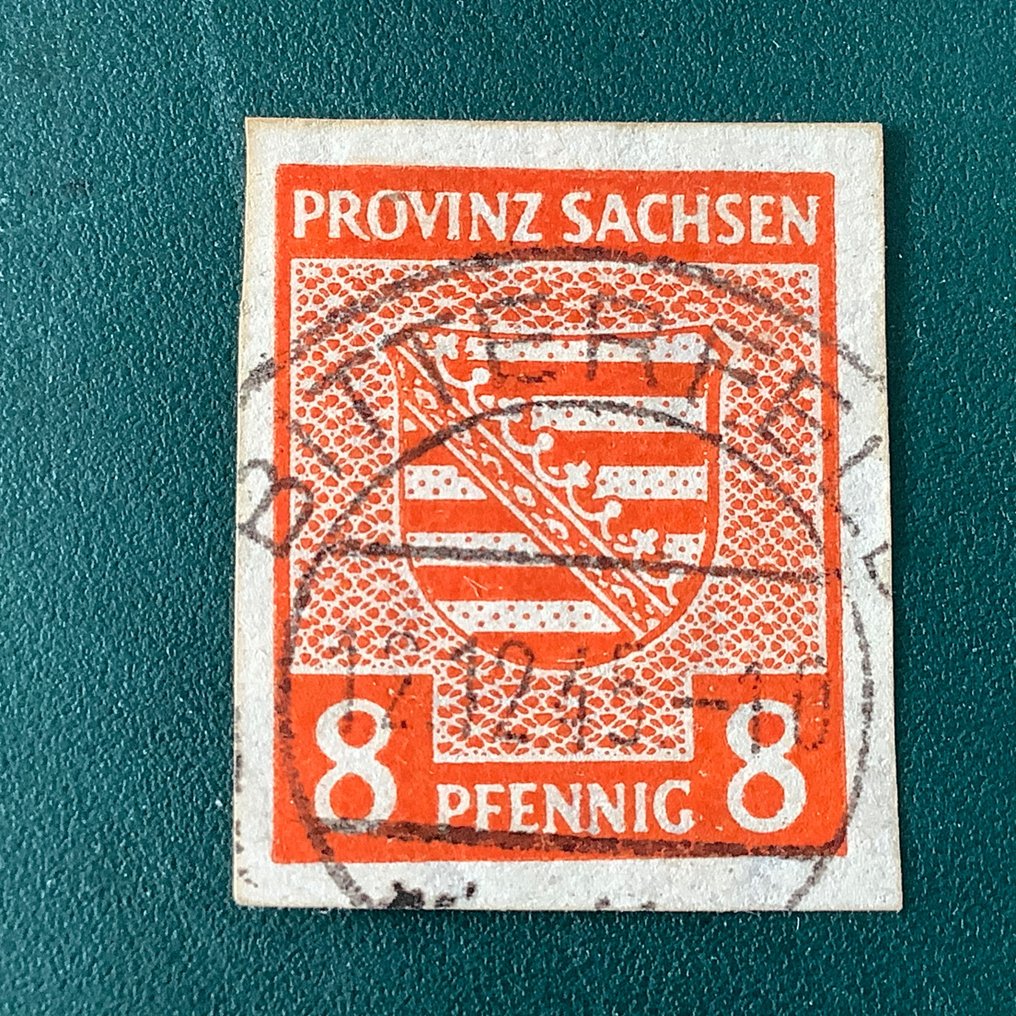 Szövetségi megszállás - Németország (szovjet zóna) 1946 - 8 Pf címer ritka vízjellel - fényképes bizonyítvány Zierer BPP - Michel 70Y #1.2