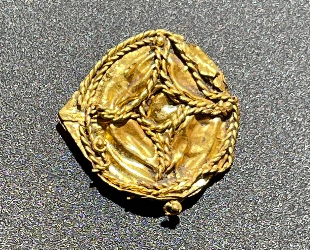 Medieval, Crusaders Era Gold Disc Pendant with Two sided image of a Beautifully shaped Embossed Cross. With an Austrian Export #3.2