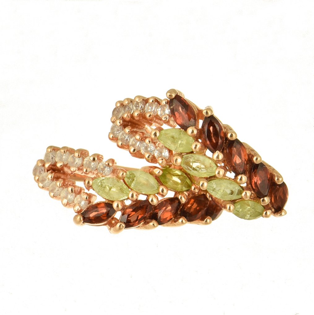 耳環 - 14 克拉 玫瑰金 貴橄欖石 - 石榴石 #1.2
