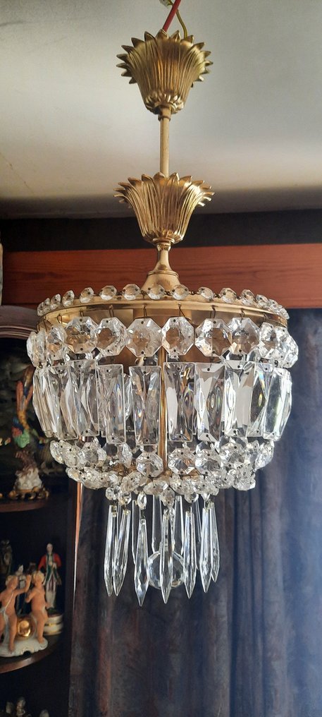 Chandelier - with two lights - Brass, Crystal, Gold plated #1.1