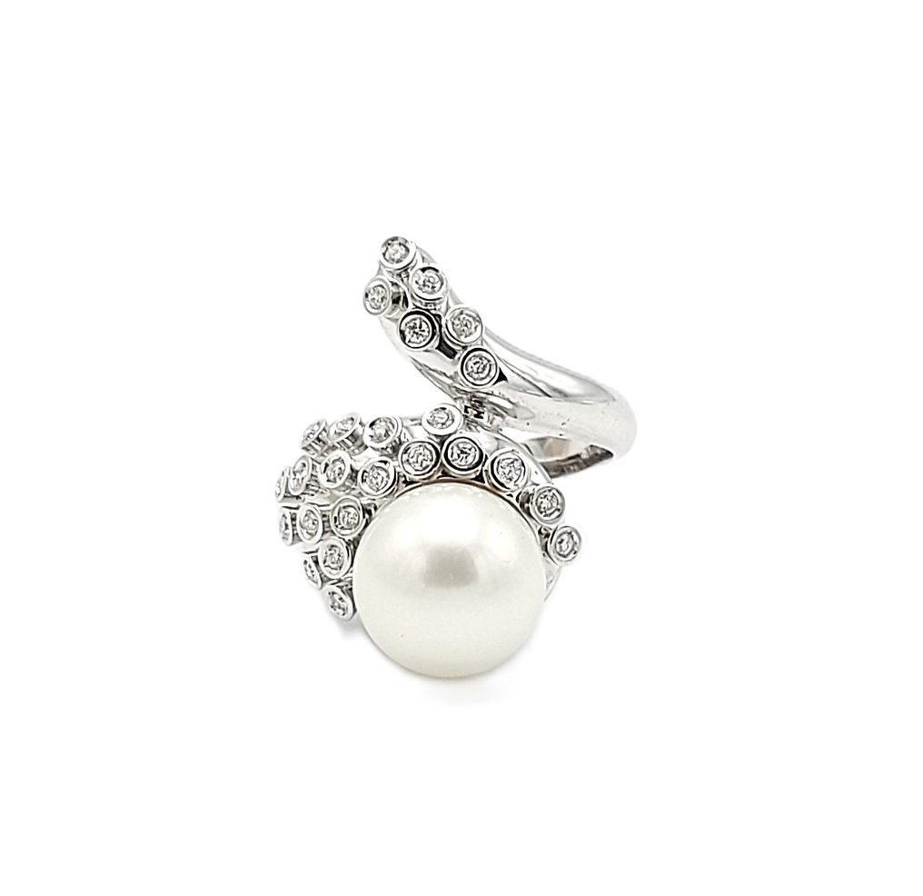 Rajola - Ring - 18 karat Hvitt gull Perle - Diamant #1.1