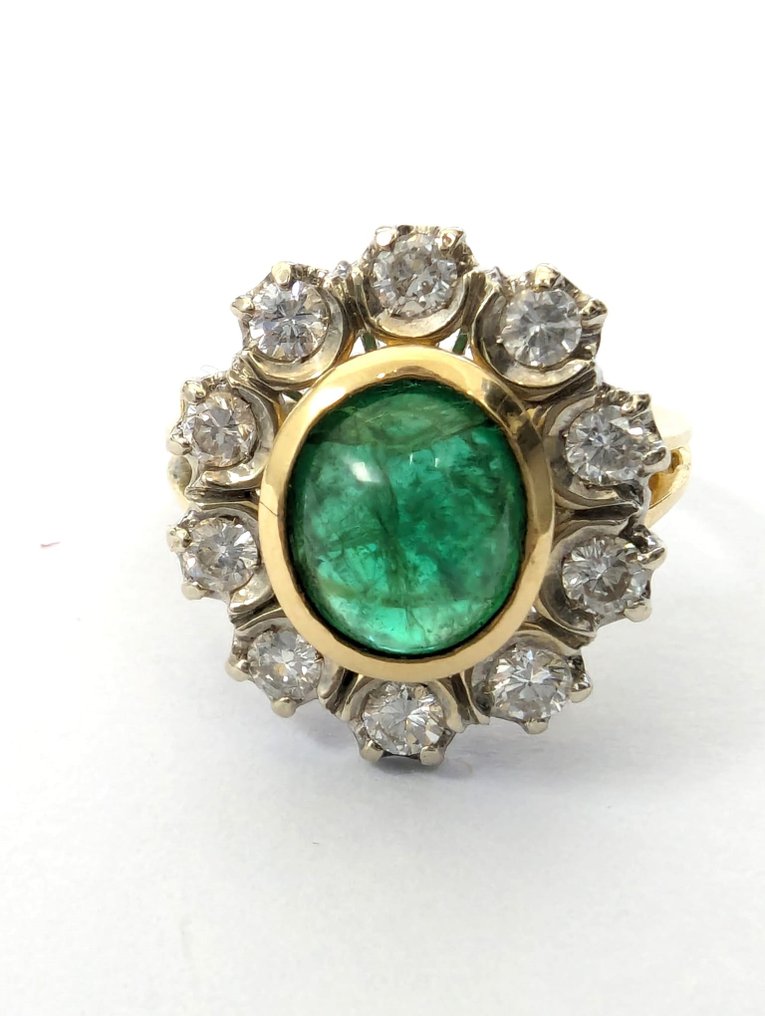 没有保留价 - NO RESERVE PRICE - 戒指 - 18K包金 白金, 黄金 祖母绿 - 钻石 #2.1