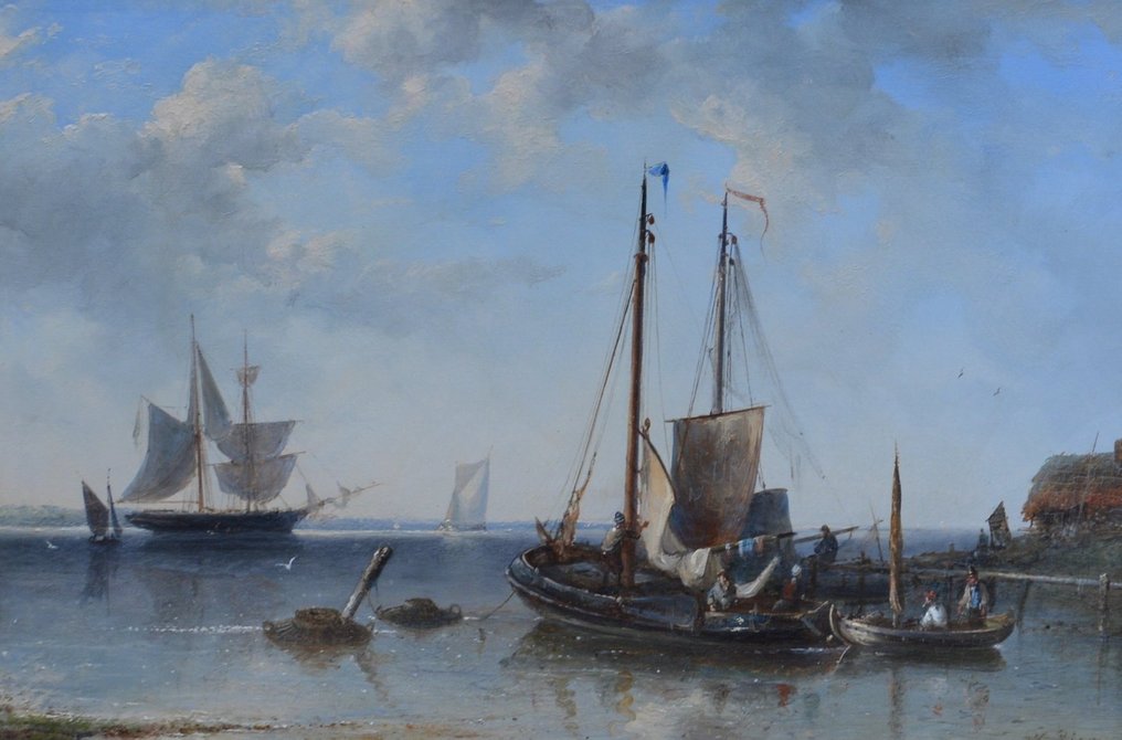 Nicolaas Riegen (1827-1889) - Rivierlandschap met boten #2.2