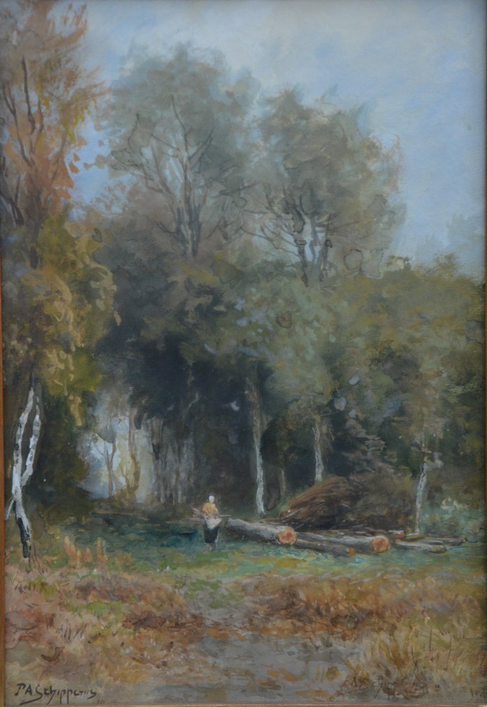 Piet Schipperus (1840-1929) - Boslandschap met jager #1.1