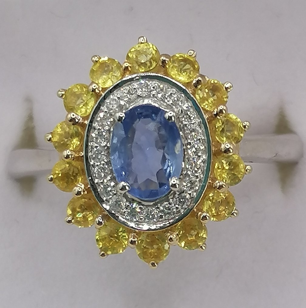 戒指 - 18K包金 白金 -  1.76ct. tw. 蓝宝石 - 钻石 #1.2