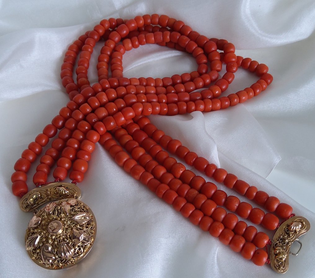 Necklace - 14 kt. Yellow gold - Antique Red Coral #1.2