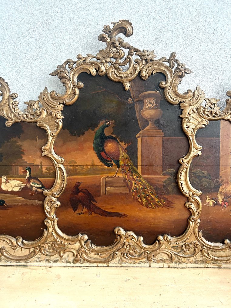 大厅长凳 - 木 - 与孔雀和鸟类画 #2.1