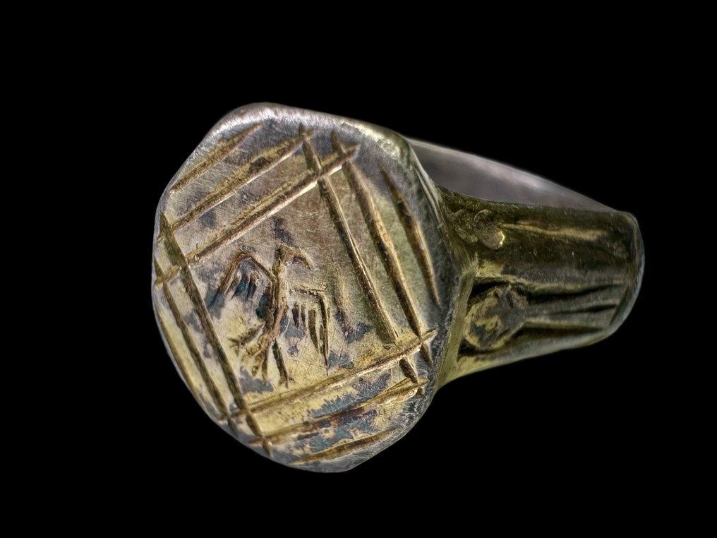 Mittelalterlich Vergoldetes Silber Ring #1.1