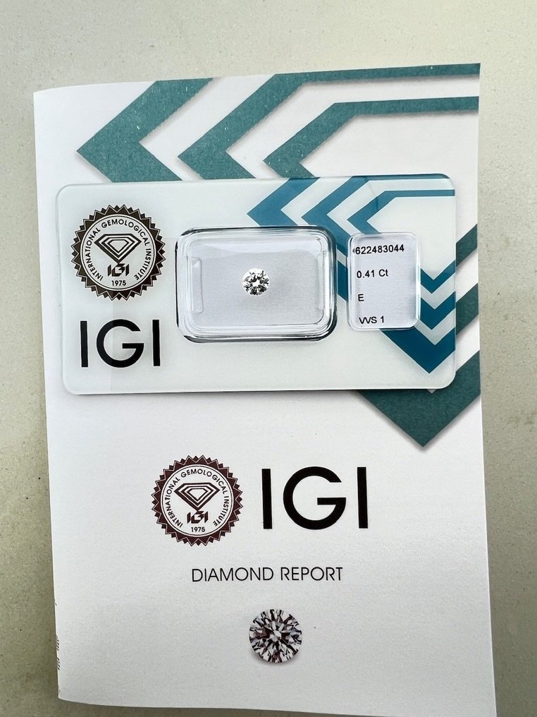 1 pcs Diamante  (Naturale)  - 0.41 ct - Rotondo - E - VVS1 - International Gemological Institute (IGI) #1.1
