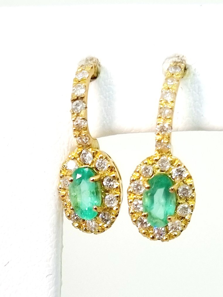 Drop fülbevaló - 18 kt. Sárga arany Smaragd - Gyémánt #1.2