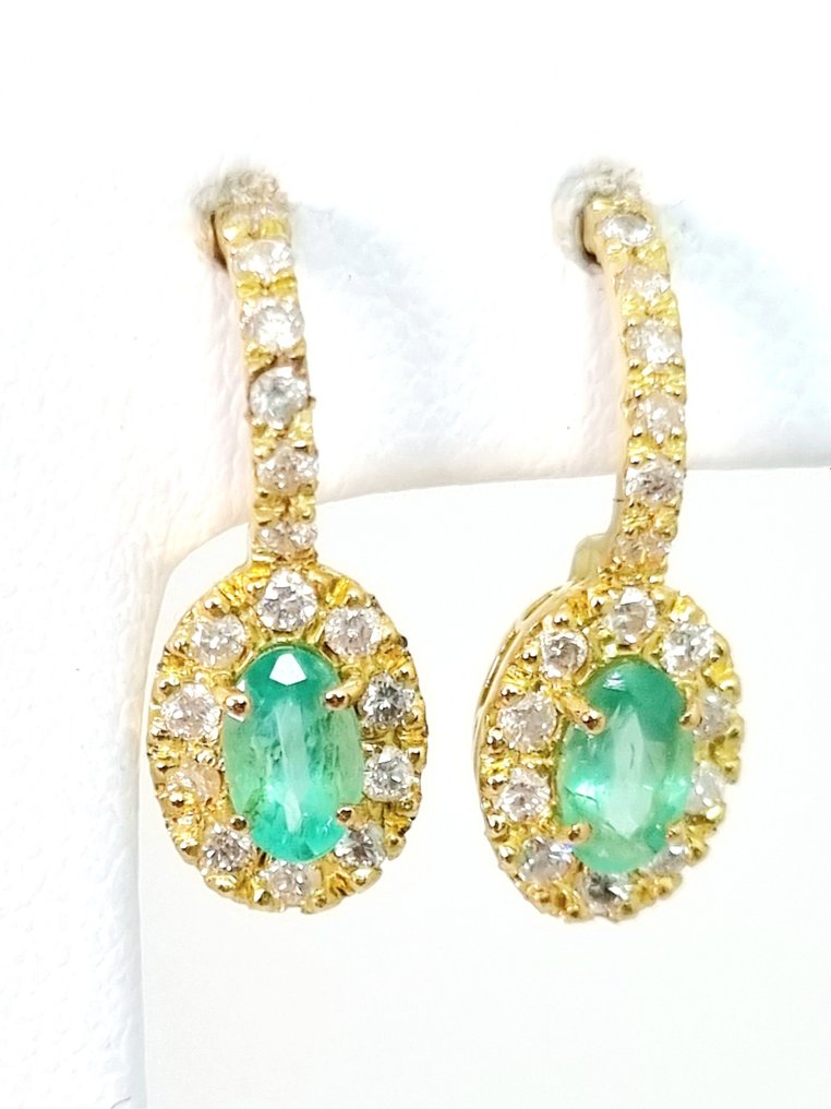 Orecchini - 18 carati Oro giallo Smeraldo - Diamante #2.1