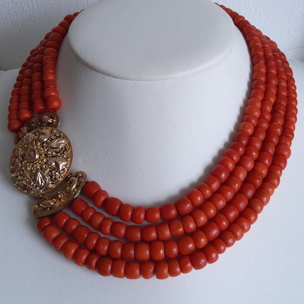 Necklace - 14 kt. Yellow gold - Antique Red Coral #1.1