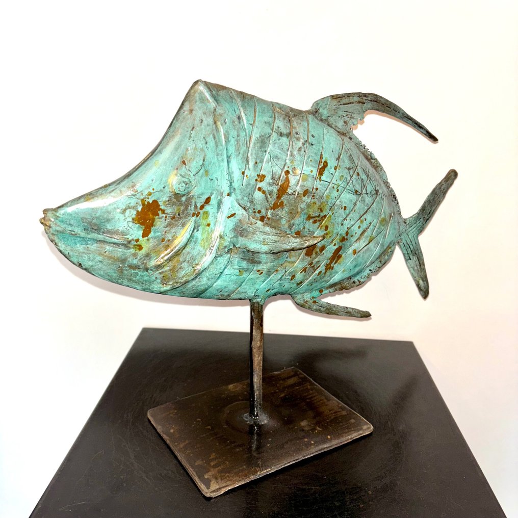 Abdoulaye Derme - Skulptur, Poisson - 29 cm - afrikansk bronse #2.1