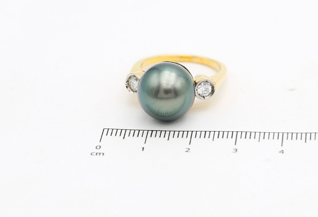 Ring - 18 kt. Yellow gold Pearl - Diamond #2.2