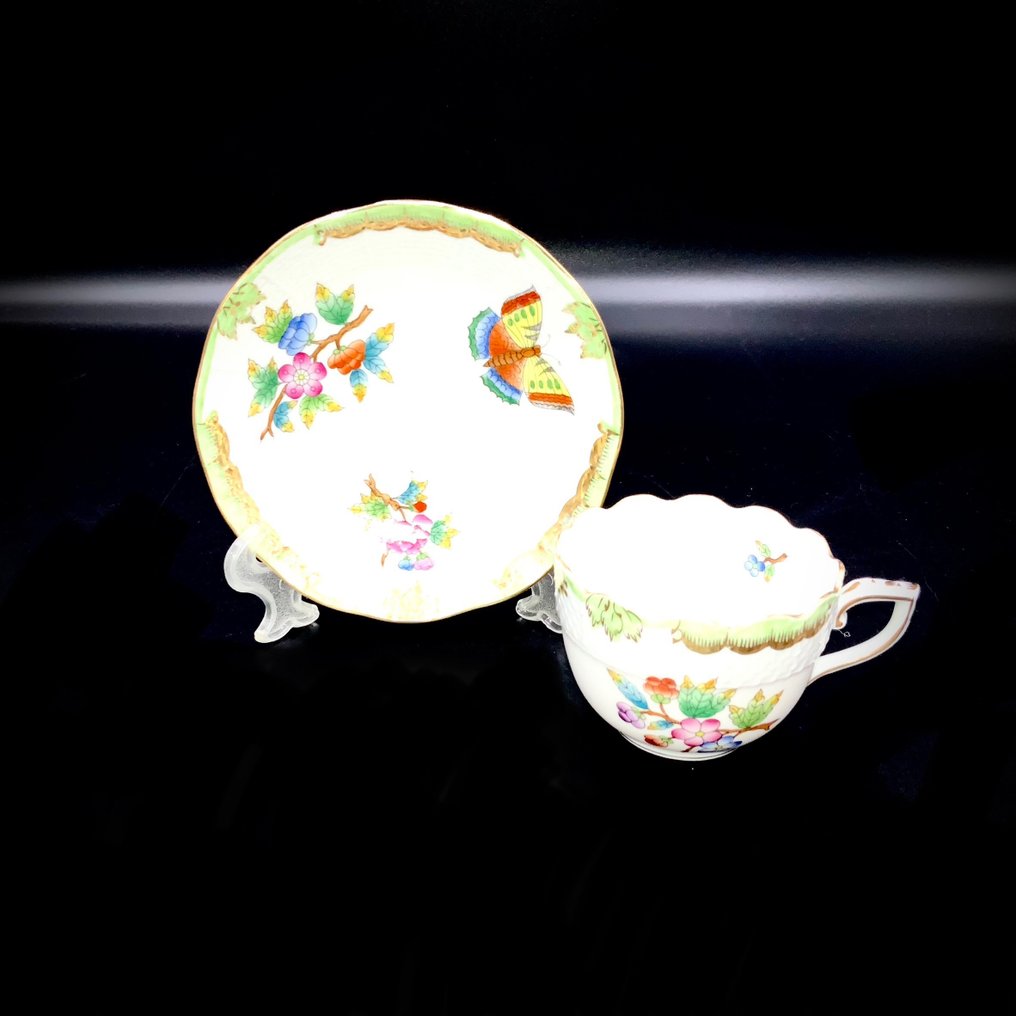 Herend - Exquisite Coffee Cup and Saucer (2 pcs) - "Queen Victoria" Pattern - Kaffeservise - Håndmalt porselen #1.2