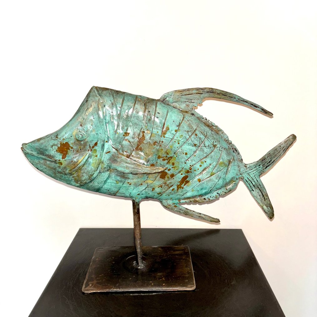 Abdoulaye Derme - Skulptur, Poisson - 29 cm - afrikansk bronse #1.2