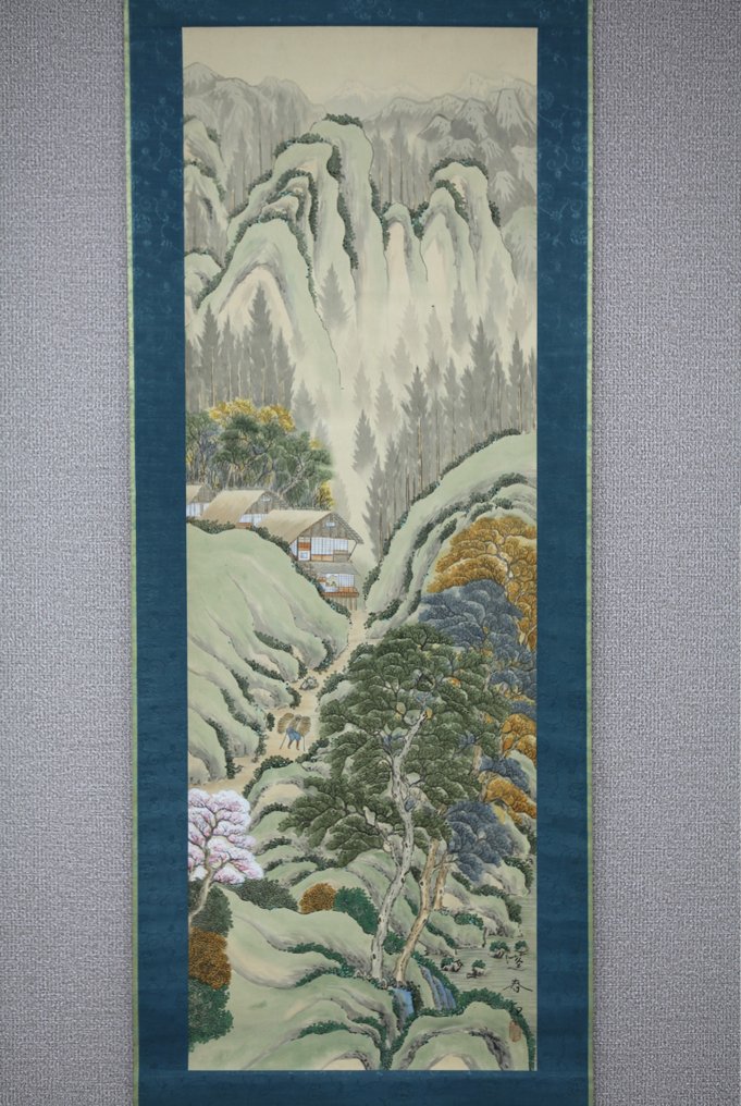 Very fine triptych "Landscapes through four seasons", signed - including inscribed tomobako - Yamaguchi Hoshun (1893-1971) - Japán #2.1