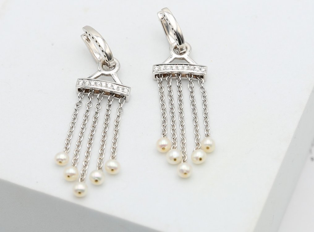 Cercei - 18 ct. Aur alb Diamant - Perlă #2.1