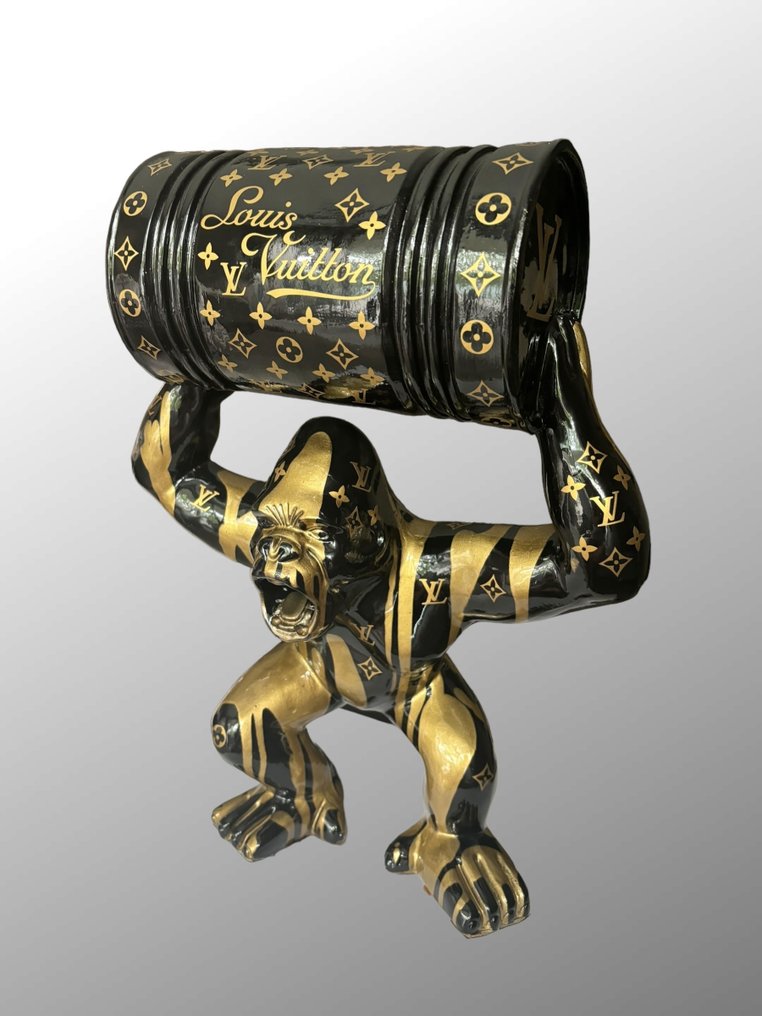 AmsterdamArts - Louis Vuitton Gold paint drip Barrel Gorilla statue #2.1