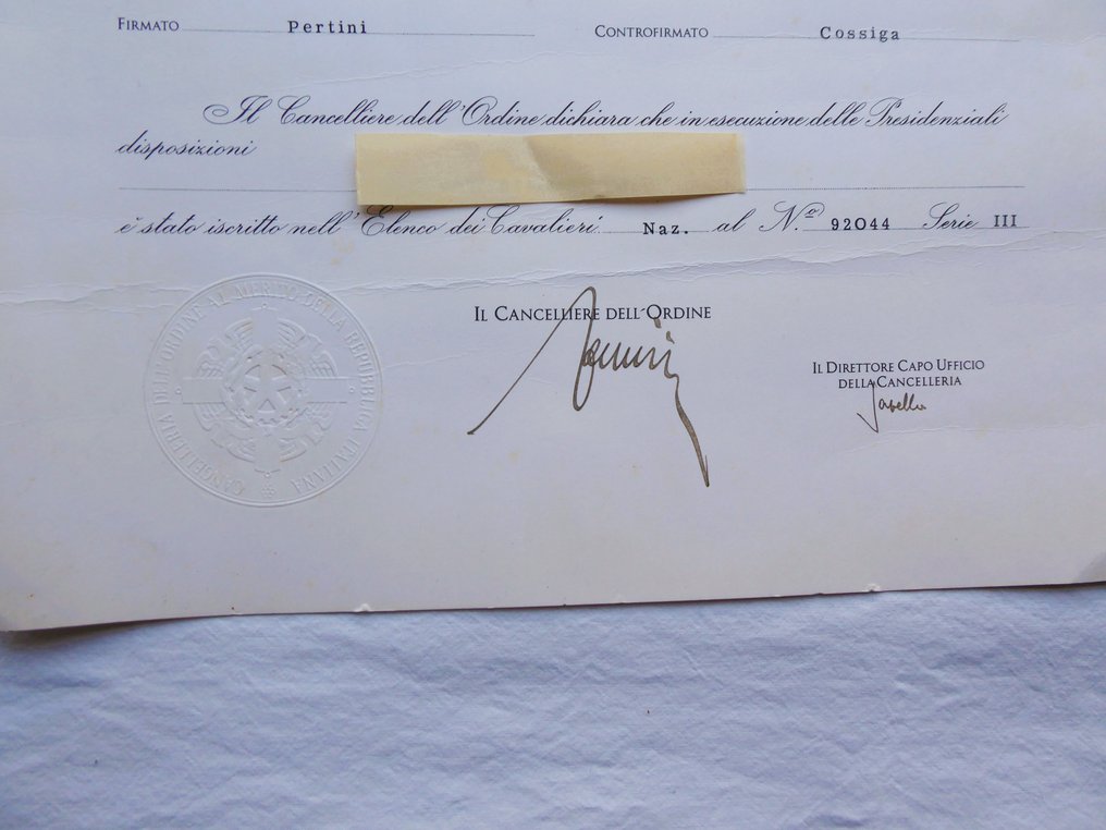 Italia - Mitali - Ordine al Merito della Repubblica Italiana, 1° tipo (fino al 1992), set da Cavaliere e Diploma #3.1
