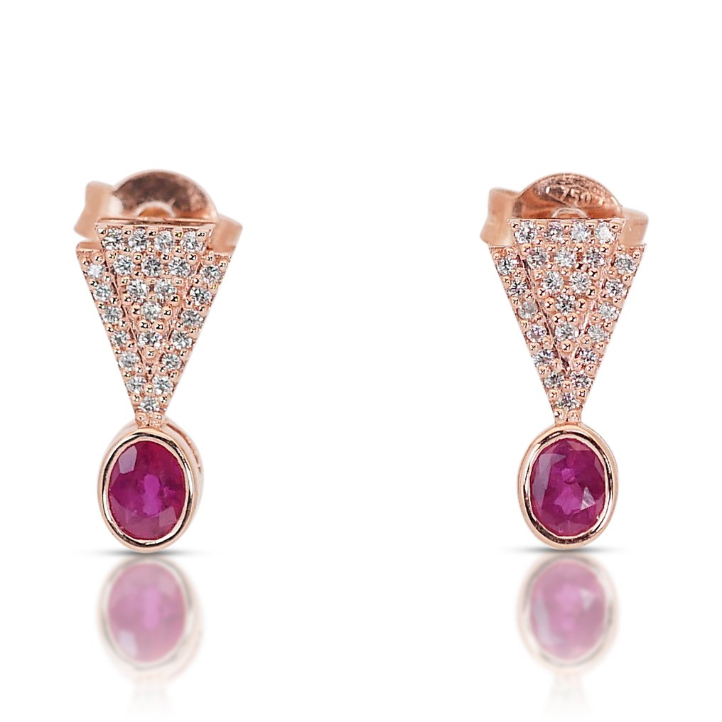 Cercei - 18 ct. Aur roz -  0.82ct. tw. Rubin - Diamant - Stil Art Deco #1.1