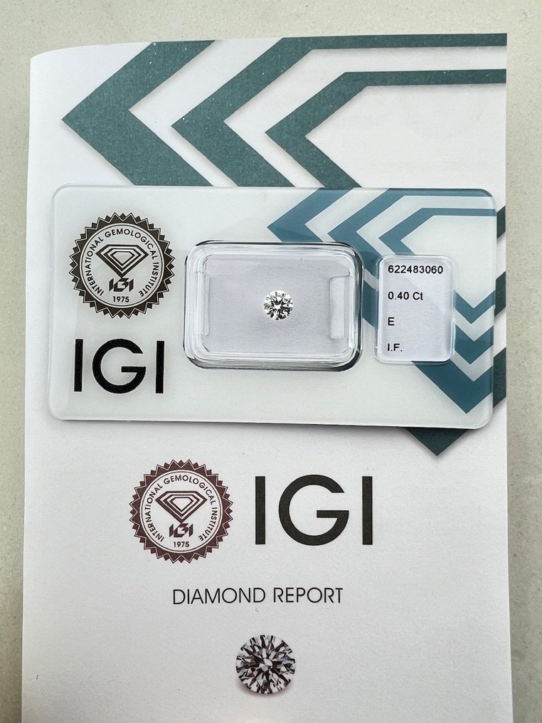 1 pcs Διαμάντι  (Φυσικό)  - 0.40 ct - Στρογγυλό - E - IF - International Gemological Institute (IGI) #1.2